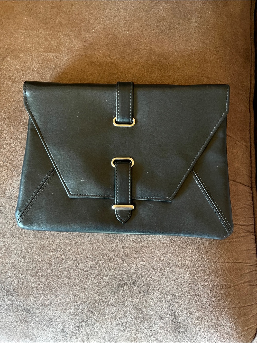 Black Envelope Clutch with Strap and Gold Tone Hardware